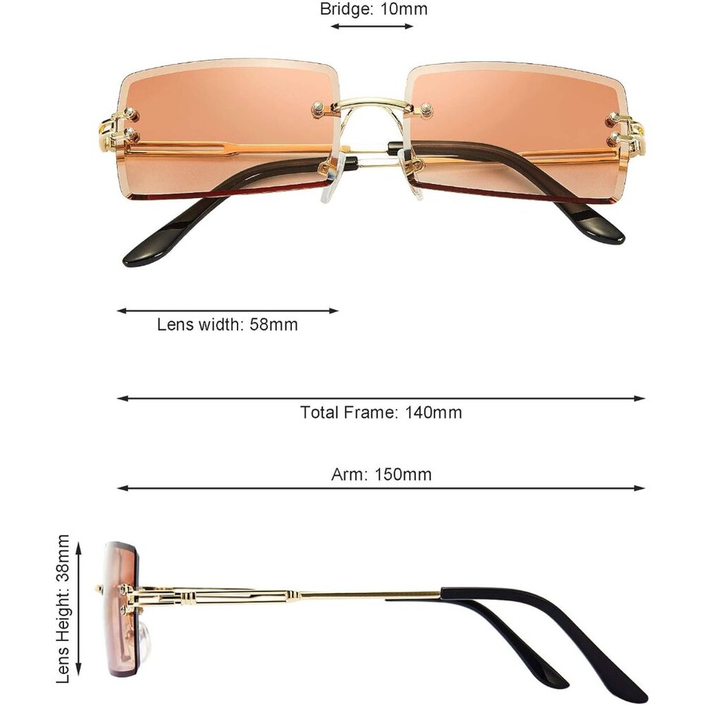 Rimless Rectangle Sunglasses Tinted Frameless Eye… - image 2